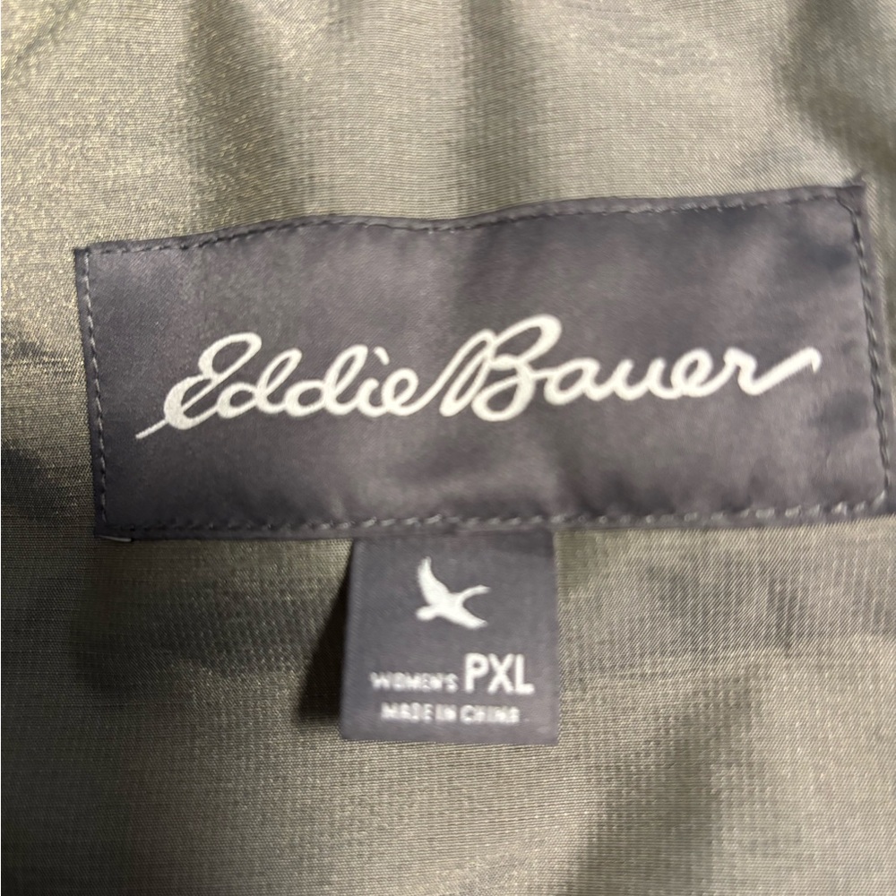 Eddie Bauer grey/green PXL Down Parka, detachable hood with faux fur. - Picture 4 of 6